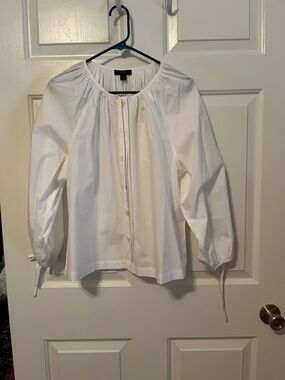 NWT J. Crew White Gathered Neck Button-Front Blouse **see description**